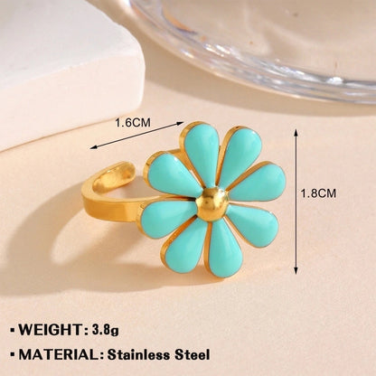 Minimalist Flower 304 Stainless Steel Plating Open Rings