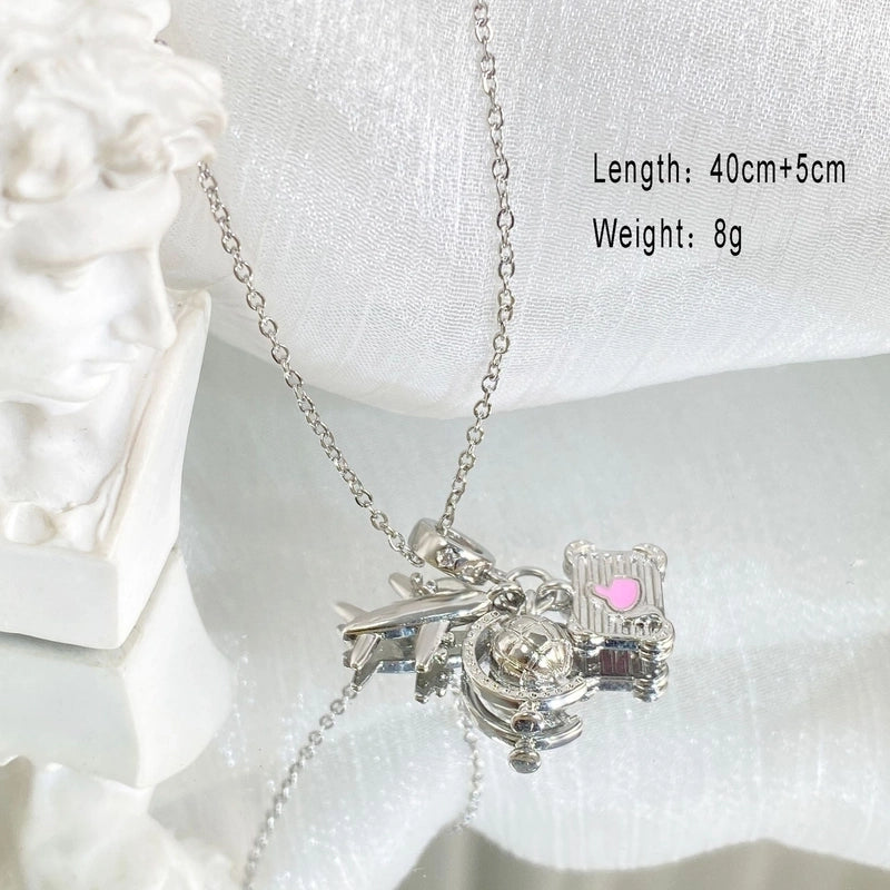 Copper Cable Chain Plating Four Leaf Clover Eiffel Tower Airplane Pendant Necklace