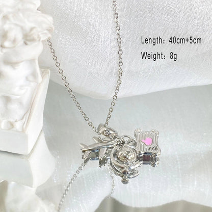 Copper Cable Chain Plating Four Leaf Clover Eiffel Tower Airplane Pendant Necklace