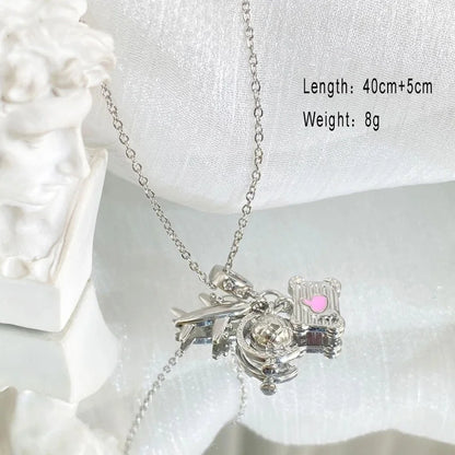 Copper Cable Chain Plating Four Leaf Clover Eiffel Tower Airplane Pendant Necklace