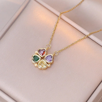 Minimalist Heart Shape Titanium Steel Inlay Rhinestones Women\'s Pendant Necklace