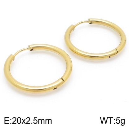 1 Pair Streetwear Solid Color Titanium Steel 18K Gold Plated Hoop Earrings