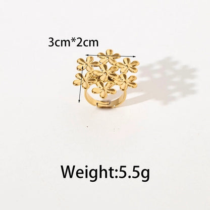 Elegant Romantic Artistic Flower Bow Knot 304 Stainless Steel 14K Gold Plated Hollow Out Open Rings