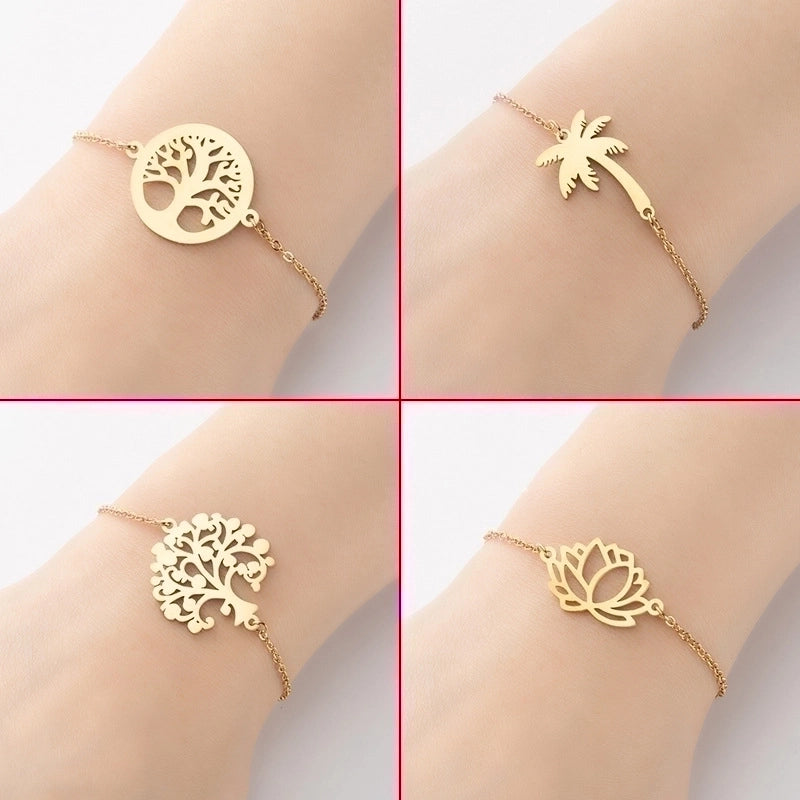 Minimalist Tree Coconut Tree Lotus 201 Stainless Steel Bracelets In Bulk