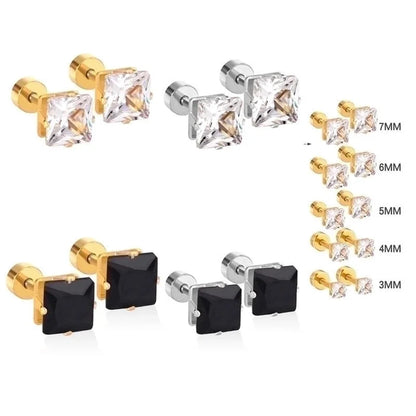 Minimalist Square Stainless Steel Rhinestone Ear Studs 1 Pair