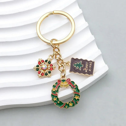 Cute Christmas Tree Santa Claus Snowman Zinc Alloy Enamel Christmas Bag Pendant Keychain