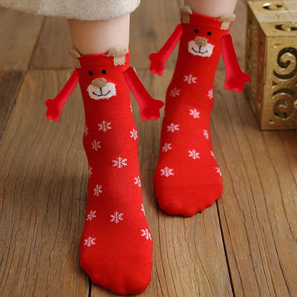 New Popular Christmas Socks Autumn And Winter Cotton Magnet Magnet Hand-holding Socks Mid-calf Length Socks In Stock