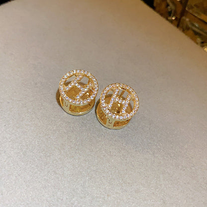 2 Pieces Minimalist Round Ellipse Geometric Copper Electroplating Earrings