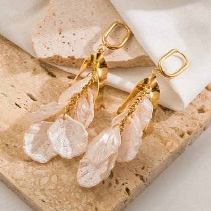 1 Pair Minimalist Heart Shape Petal Inlay 304 Stainless Steel Acrylic 18K Gold Plated Drop Earrings