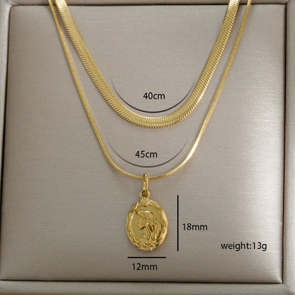 Modern Style Classic Style Letter Heart Shape Flower 304 Stainless Steel Plating Double Layer Necklaces Pendant Necklace