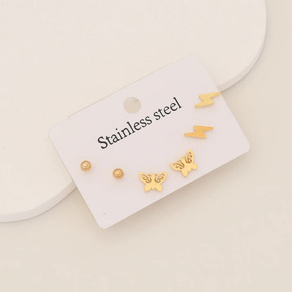 Expressive Heart Cross Pentagram Stainless Steel Electroplating Stud Earrings