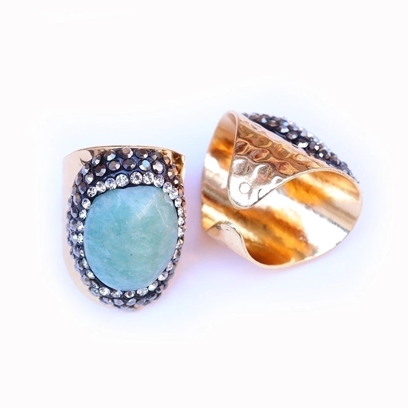 5 Pieces Casual Irregular Agate Brass Natural Stone Open Ring