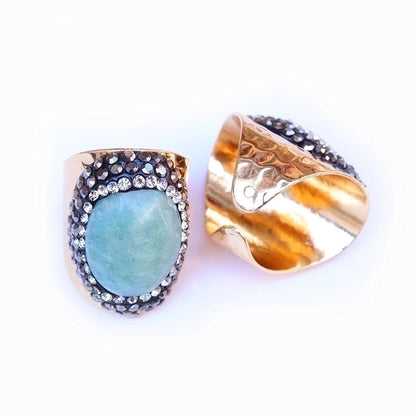 5 Pieces Casual Irregular Agate Brass Natural Stone Open Ring