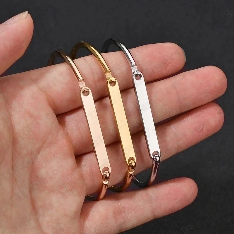Minimalist Solid Color 304 Stainless Steel 18K Gold Plated Titanium Steel Bangle In Bulk