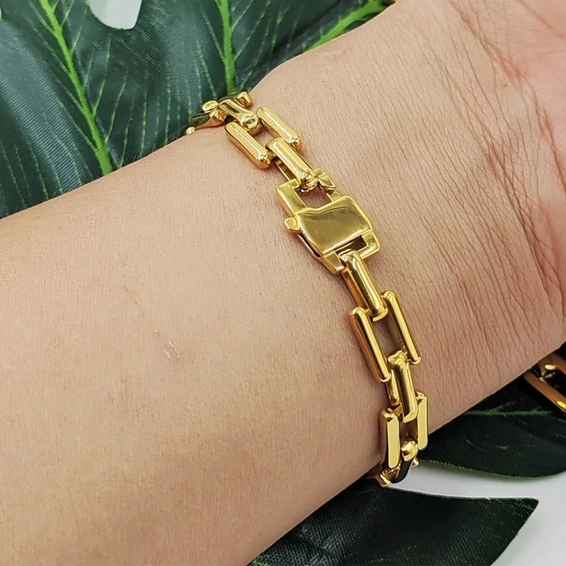 304 Stainless Steel 18K Gold Plated Lady Plating Square Bracelets Necklace