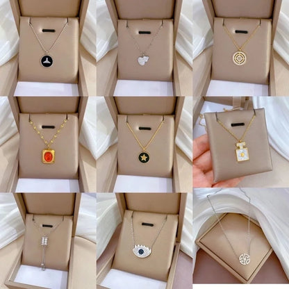 Casual Commute Geometric Titanium Steel Shell Zircon Inlay Pendant Necklace