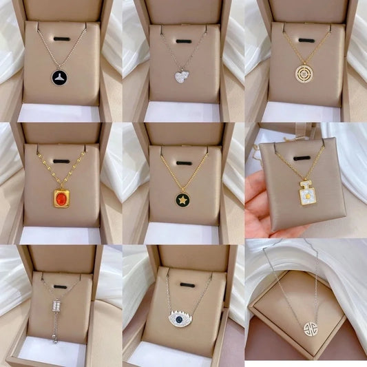 Casual Commute Geometric Titanium Steel Shell Zircon Inlay Pendant Necklace