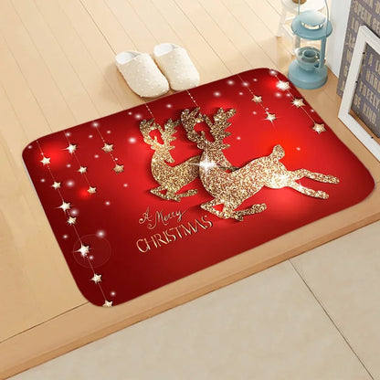 Cute Santa Claus Flannel Fabric Floor Mat