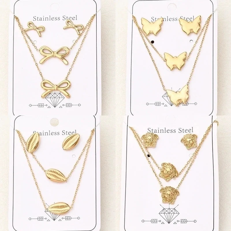 Casual Basic Vacation Butterfly Bow Knot Shell 304 Stainless Steel 18K Gold Plated Handmade Polishing Plating Jewelry Set