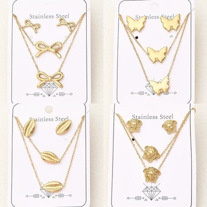 Casual Basic Vacation Butterfly Bow Knot Shell 304 Stainless Steel 18K Gold Plated Handmade Polishing Plating Jewelry Set