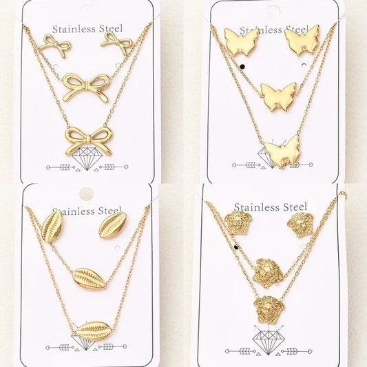 Casual Basic Vacation Butterfly Bow Knot Shell 304 Stainless Steel 18K Gold Plated Handmade Polishing Plating Jewelry Set
