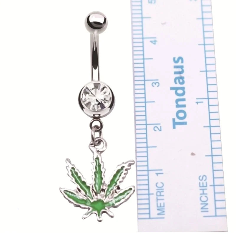 Elegant Sunflower Maple Leaf Stainless Steel Alloy Copper Epoxy Inlay Rhinestones White Gold Plated Gold Plated Belly Ring