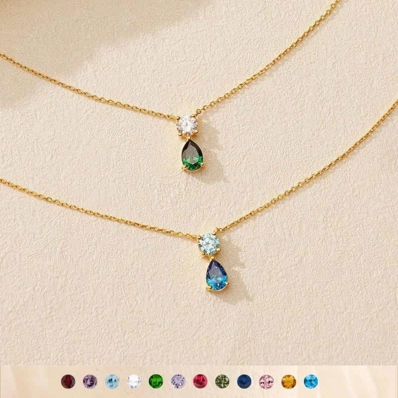 Minimalist Water Droplets 201 Stainless Steel 304 Stainless Steel Zircon 18K Gold Plated Inlay Pendant Necklace