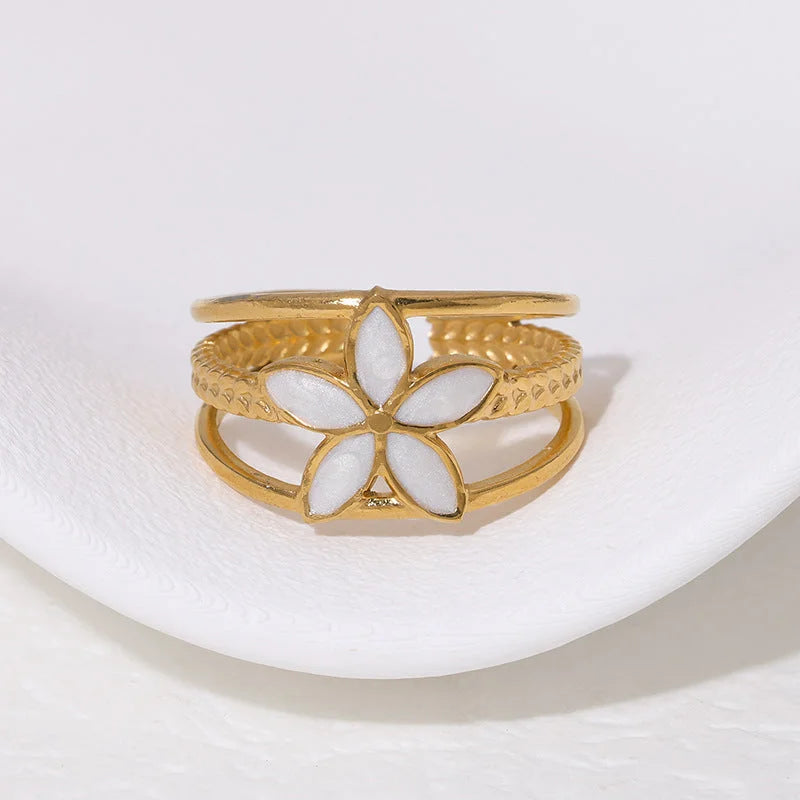 Open Ring Minimalist Flower Stainless Steel Electroplating Rings
