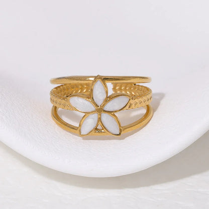 Open Ring Minimalist Flower Stainless Steel Electroplating Rings