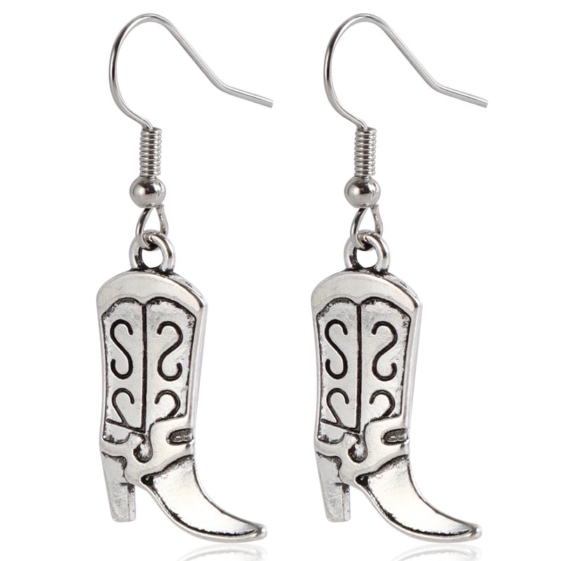 Jewelry Punk Western Denim Style Boots Cow Head Tassel Earrings Vintage Cactus Earrings For Women