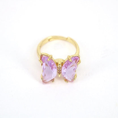 Fashion Butterfly Copper Open Ring Inlay Zircon Copper Rings