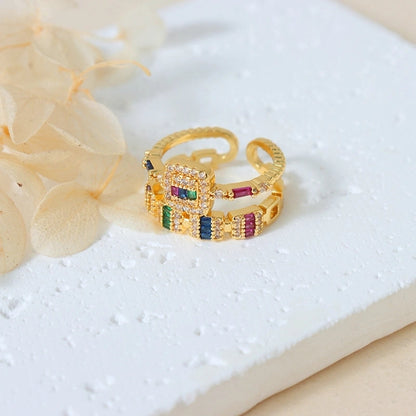 Sweet Round Copper Plating Inlay Rhinestones 18k Gold Plated Open Rings