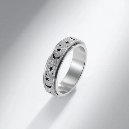 Fashion Frosted Hollow Star Moon Spinning Women's Stainless Steel Ring