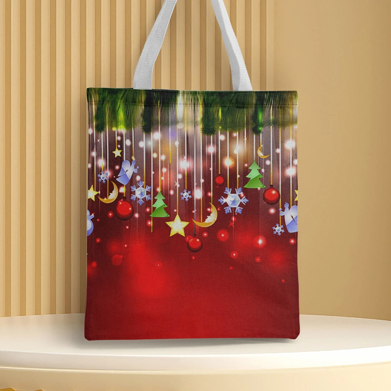 Christmas Unisex Polyester Christmas House Christmas Tree Santa Claus Cute Square Open Handbag