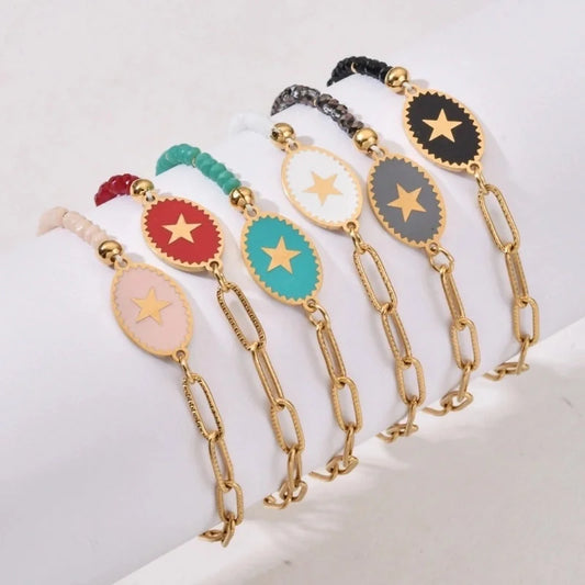 Streetwear Star Stainless Steel Natural Stone Beaded Plating Bracelets