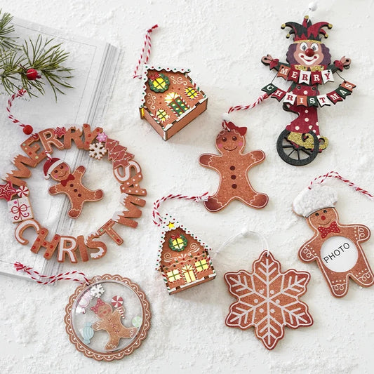 Christmas Minimalist Classic Style Color Block Wood Holiday Festival Hanging Ornaments Decorative Props