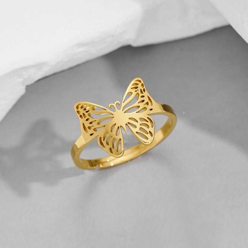 Funny Sweet Pastoral Star Bat Butterfly 201 Stainless Steel 18K Gold Plated Polishing Open Rings