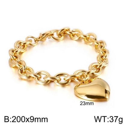 Minimalist Heart Shape Stainless Steel 18K Gold Plated Chain Bracelets Necklace