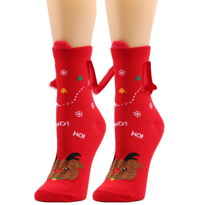 New Popular Christmas Socks Autumn And Winter Cotton Magnet Magnet Hand-holding Socks Mid-calf Length Socks In Stock