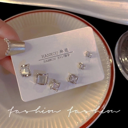 Cute Star Heart Shape Bow Knot Copper Plating Inlay Zircon Hoop Earrings Ear Studs 1 Set