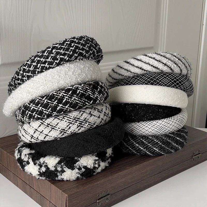 Women's Casual Preppy Style Rhombus Sponge Rib-Knit Hair Band