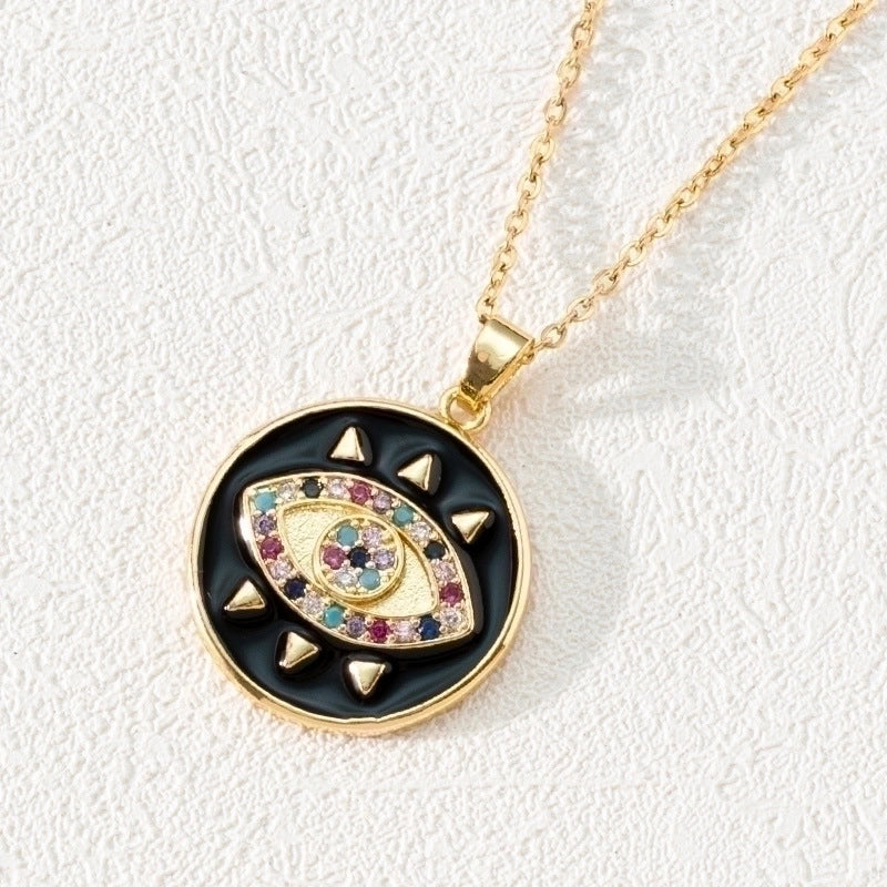 Fashion Devil\'s Eye Copper Gold Plated Zircon Pendant Necklace In Bulk