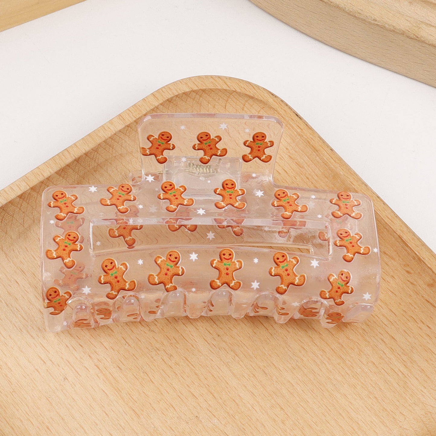 2 Pieces Christmas Transparent Claw Clip Gingerbread Man Christmas Tree Pattern Hair Clip Atmosphere Shark Clip Hair Accessory