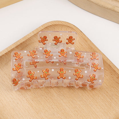 2 Pieces Christmas Transparent Claw Clip Gingerbread Man Christmas Tree Pattern Hair Clip Atmosphere Shark Clip Hair Accessory