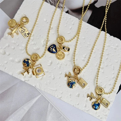 Multi-Style Copper Plating 18K Gold Full Diamond Zircon Travel Around The World Travel Style Series Clip Bead Necklace Necklace Suitable For Daily Wear Of All Ages Suitable For Gifts Original New Arrivals
