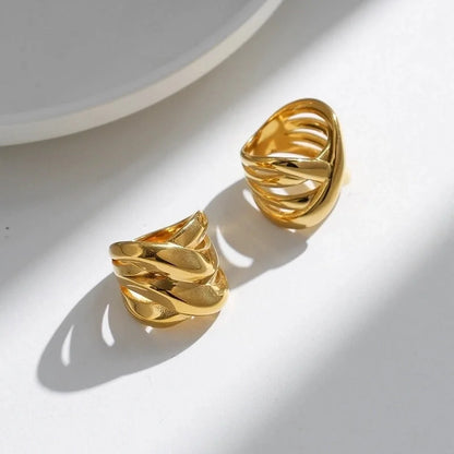 Classic Style Commute Solid Color 304 Stainless Steel 18K Gold Plated Hollow Out Rings