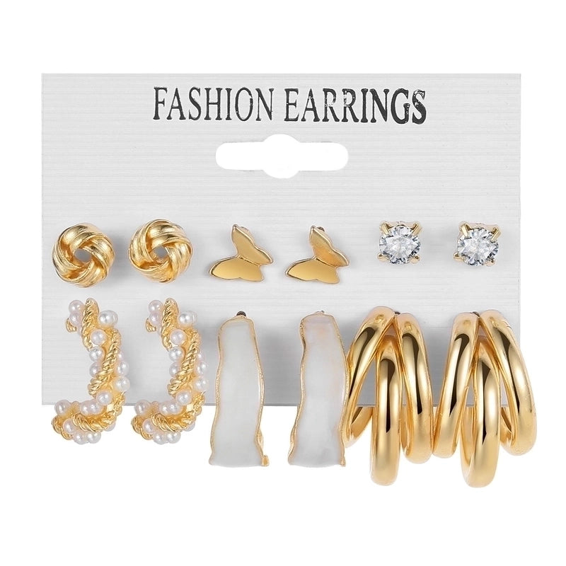 Retro Round Alloy Plating Artificial Pearls Women\'s Earrings Ear Studs 6-piece Set