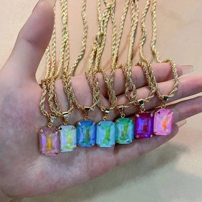 Casual Elegant Minimalist Rectangle 304 Stainless Steel Copper Plating Inlay K Gold Plated Glass Pendant Necklace