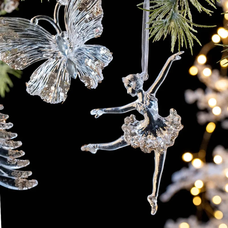 Christmas Minimalist Christmas Tree Snowflake Plastic Party Festival Hanging Ornaments Decorations Hanging Ornaments