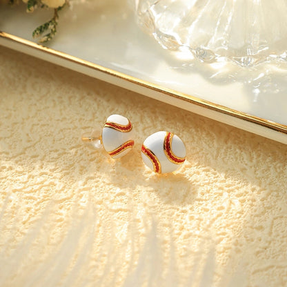 1 Pair Minimalist Sports Commute Basketball Football Enamel Plating 304 Stainless Steel 14K Gold Plated Ear Studs